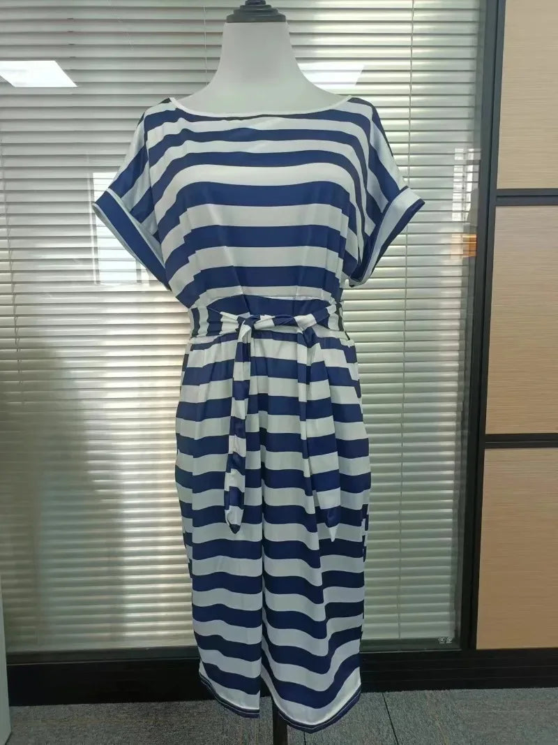 New Summer Casual Short Sleeve O-Neck Striped Oversize Women Dresses Slim Bodycon Dress Female Solid Pockets Midi Cotton Dress New Summer Casual Short Sleeve O-Neck Striped Oversize Women Dresses Slim Bodycon Dress Female Solid Pockets Midi Cotton Dress